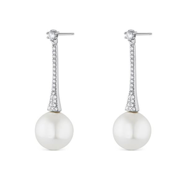 Sterling Silver Earrings with Zirconia and Zirconia and Pearl Bar